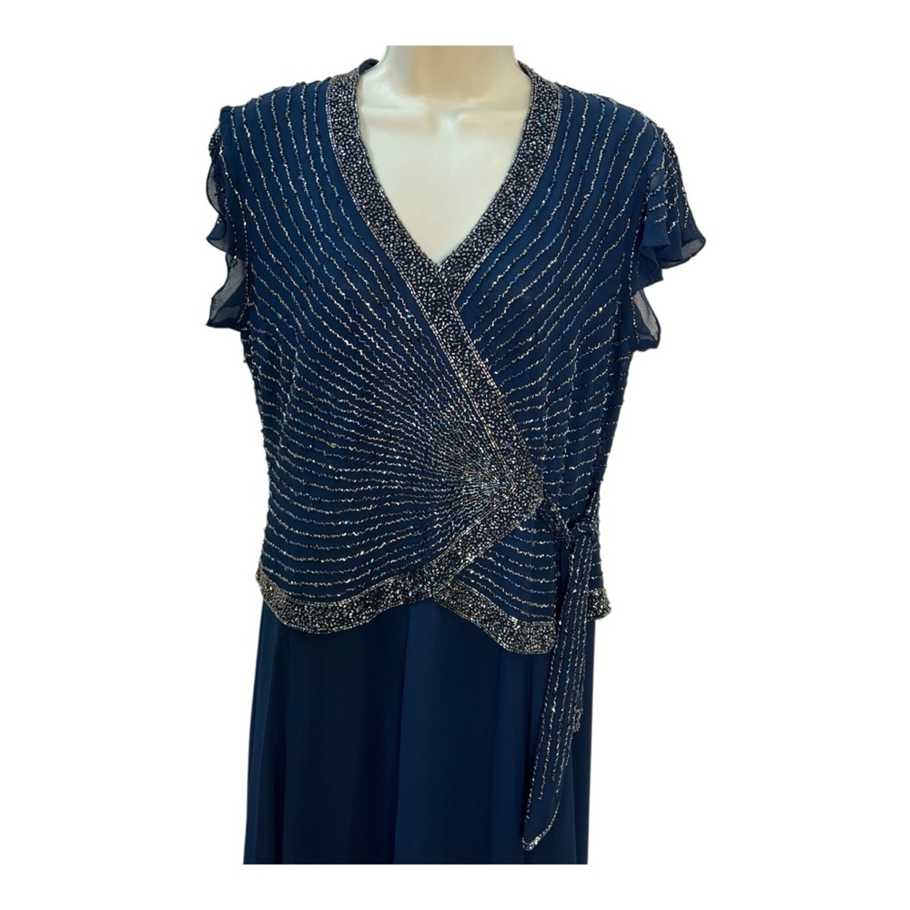 JKARA Elegant Navy Blue Beaded Formal Gown Mother of Bride Wedding Guest VTG - Picture 5 of 11